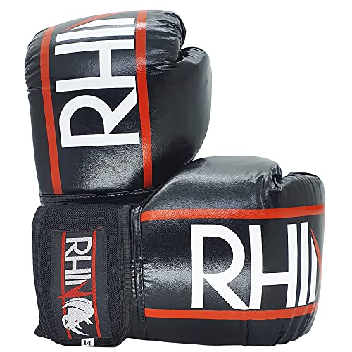 Luva de Boxe Muay Thai Kickboxing Rhino by Spank - para Iniciantes (12oz, PRETO)