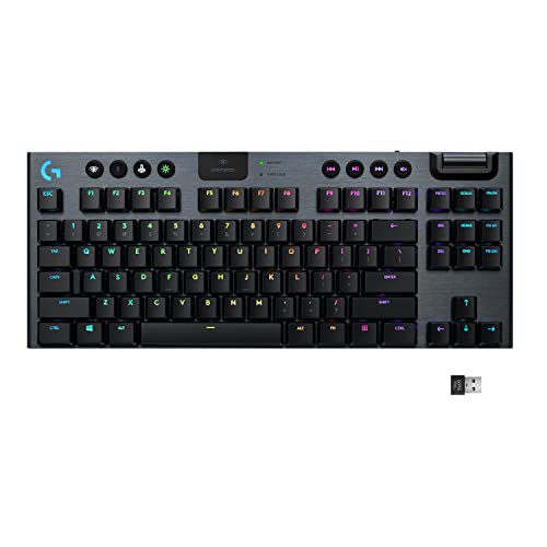 Teclado Mecânico Gamer Sem Fio Logitech G915 TKL com RGB LIGHTSYNC, USB ou Bluetooth, Controles de Mídia, Design Ultrafino, Exclusivo Switch de Perfil Baixo GL Tactile e Bateria Recarregável - Preto