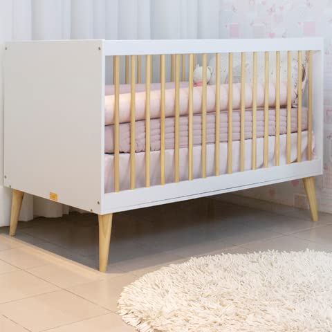 Berço Americano Retrô que vira caminha branco com carvalho - Quater