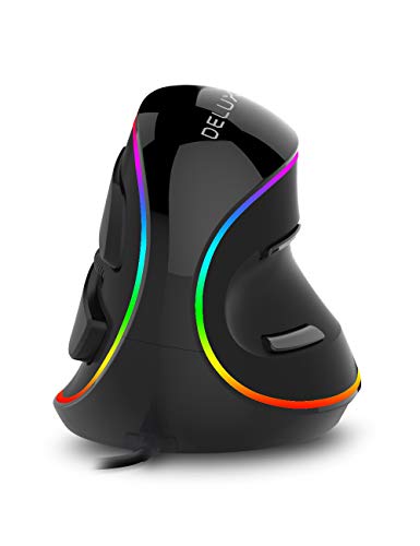 DeLUX Mouse Ergonômico RGB com Fio, Mouse Vertical Grande com 6 Botões Programáveis, Descanso de Pulso Removível, 4000DPI, Reduzir o Descanso do Pulso (M618Plus RGB-Preto)