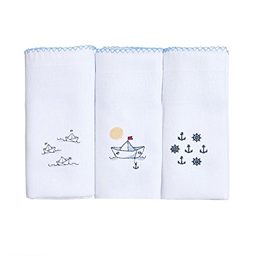 Papi Textil Fralda Bordados Karinho 70Cm X 70Cm 03 Un Azul 70Cmx70Cm Pacote De 3