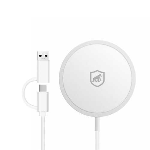 Gshield Carregador Por Indução Wireless Magnético Sem Fio Tipo C 15W, Compatível com MagSafe Carregamento Rápido 1M, Branco