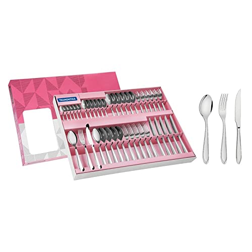 Faqueiro Aço Inox com Faca para Churrasco com 42 Peças Tramontina Laguna.