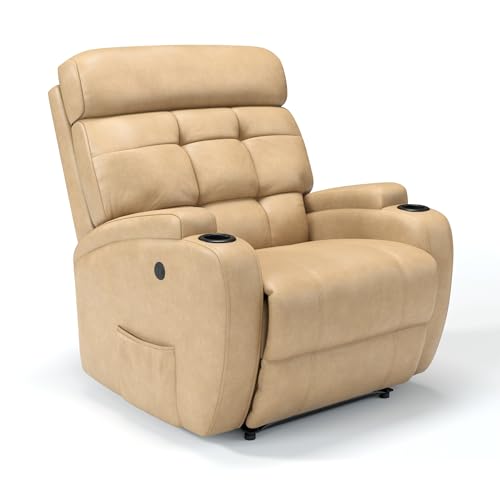 Poltrona do Papai Reclinável Elétrica em Corino Importado - Modelo Florença Damie (Bege)