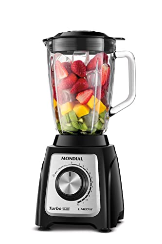 Liquidificador Turbo Glass Jarra de Vidro, Mondial, Preto/Inox, 1400W, 220V - L-1400 GI