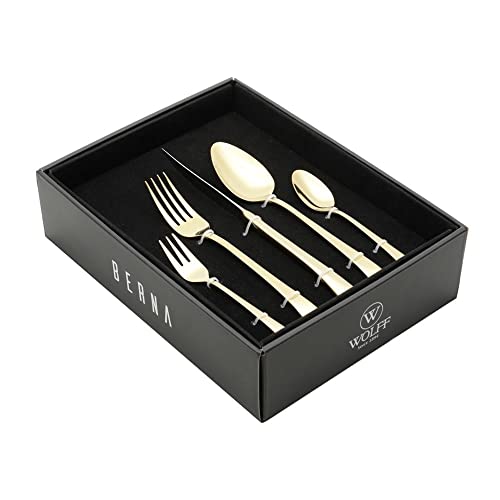WOLFF Faqueiro de Aço Inox Berna Dourado 30 Peças - Mesa Posta - Itens Para Casa - Utensílios de Cozinha - Enxoval - Casamento - Decoração