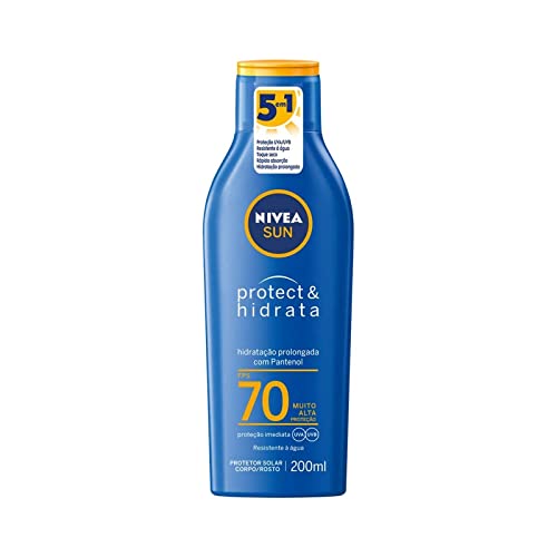 NIVEA SUN Protetor Solar Protect & Hidrata FPS 70 200ml - Com toque seco, rápida absorção e resistente à água, esse protetor solar oferece altíssima proteção ao sol e promove hidratação à pele