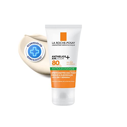 La Roche-Posay Anthelios Airlicium, Protetor Solar Facial Antioleosidade FPS80 com Controle de Oleosidade, Efeito Matte, Cobertura Uniforme e Toque Seco Sem Cor 40g
