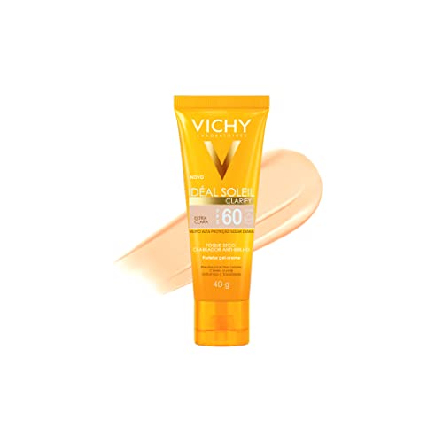 Vichy Capital Soleil Clarify Protetor Solar Facial com Cor Extra Clara FPS 60, Clareia Manchas, Uniformiza a Pele, Toque Seco e Efeito Matte, Alta Cobertura, 40g