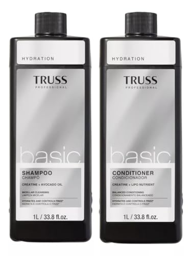 Truss Basic Shampoo e Condicionador Profissional, Hidratante com Creatina e Óleo de Abacate, 1L, Kit com 2 unidades