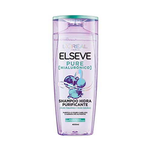 L'Oréal Paris Elseve Shampoo Hidra Purificante Pure Hialurônico, Purifica o Couro Cabeludo e Hidrata até as Pontas, 400ml