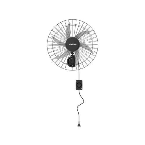 Ventisol Ventilador de Parede Oscilante, Steel, Preto/Prata, 50cm, Bivolt