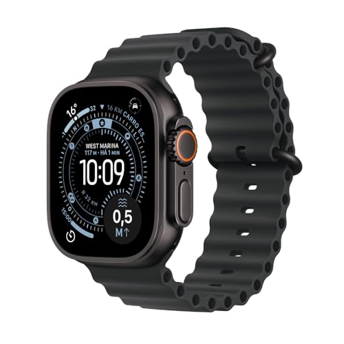 Apple Watch Ultra 3 GPS + Cellular, Caixa em titânio preto de 49 mm com Bracelete Ocean preta