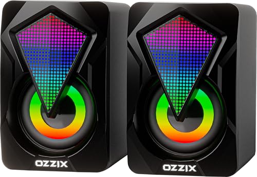 Caixa de Som 6W RMS Gamer RGB Som Forte Alto Falantes Caixinha Iluminação Led PC Notebook Escritório Computador Preto GC500 Ozzix