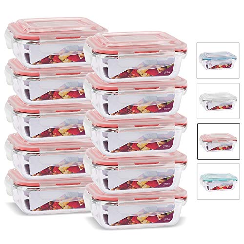 KIT 10 Potes de Vidro Retangular com Tampa Hermética 370ml Cor:Vermelho (QH)