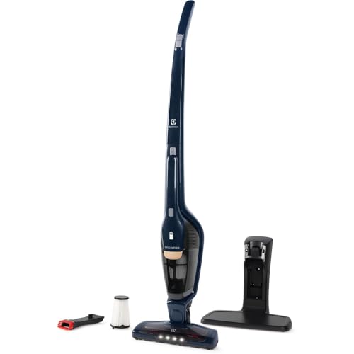 Electrolux Aspirador de Pó vertical bateria Ergorapido 2 em 1 luz frontal LED 45 min base recarregamento pedal limpeza facil da escova rotativa aspira escova capacidade 420Ml ERG28 Bivolt Azul