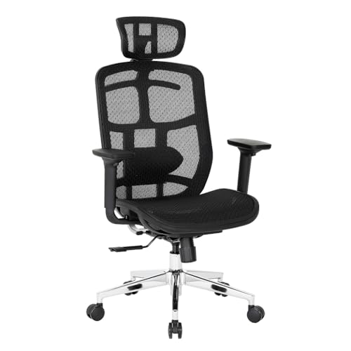 Cadeira Escritório Ergonomica DT3 Diana em Mesh Vidartex, apoio de cabeça 3D, Braço 3D, apoio lombar 2D - Ajuste manual de altura e profundidade, suporta até 120 e altura máx.1,85m (Black)